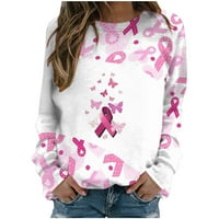 Жените рак на гърдата ризи розово панделка рак информираност Печатни риза кръг деколте Дълъг ръкав хлабав пуловер блуза