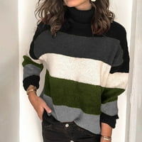клиос Плюс размер пуловери за жени дълъг ръкав плета Топ цвят блок Екипажа Пуловер зима топло шарени Пуловер джъмпер