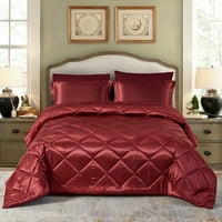 Комплект за комфорт, копринено меко сатенено легло в чанта с чаршафи калъфки за възглавници Бордо, крал 