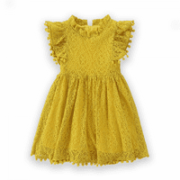 Треска момиче рокля дантела рокля куха Дантела топка плаващи ръкави детски принцеса куха пола - - - - - жълто С311