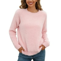 SNGXGN Женски плетен пуловер пуловери за пуловери Небрежни разхлабени плетени пуловер джъмперни върхове пуловери за жени, розово, размер l