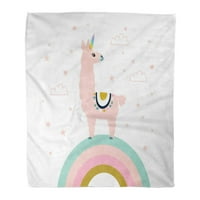 Хвърлете одеяло розово сладко еднорог лама алпака бебе анимационен герой весела мечта фентъзи топло фланелно меко одеяло за диван диван легло