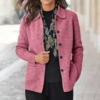 Guzom Cardigan пуловери за жени- Плетен бутон с дълъг ръкав Дамски есенни модни розови розови