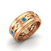 Квадратно швейцарско синьо топаз стерлингов сребро роза vermeil усукано въже, подредено жени сватбен пръстен