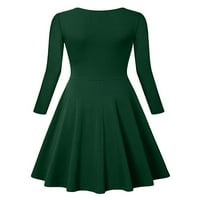 Дамски дълъг ръкав в Деколте миди рокли ежедневни празнична рокля Суинг тъмно зелено ШЛ