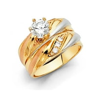 Jewels 14K бяло жълто и роза три цветни златни дами кубичен циркония CZ сватбена лента и годеж Булчински пръстен Две комплект размер 8.5