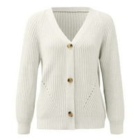 IOPQO Cardigan за женски женски плетен пуловер Отворен фронт картонен бутон Разхлабете връхни дрехи White + M