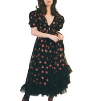 Летни рокли за жени ежедневни с къс ръкав ягодови Пайетикабродерия окото кръг врата туника парти рокля