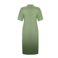 Женски рокли отпечатани v-образни мини мини ежедневни летни рокля с къс ръкав тъмно зелено s