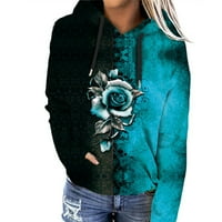 Плони на ризата с дълъг ръкав за женски цвят цветен блок пеперуда отпечатана блуза с качулки с качулки с дълъг ръкав пуловер теглене на пуловер суичър върхове fragarn