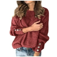 Женски пуловер моден горен лък яка твърди копчета ръкав плетен небрежен топъл дълъг ръкав топли горни есенни дрехи