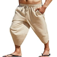 Glookwis Men Bottoms Еластична талия монтирани панталони твърди цветни плажни панталони Дръжка летни кайсии S