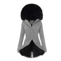 Зимни якета на Scyoekwg за жени с дълъг ръкав с качулка якета с качулка ежедневни плътни цветове завой зимен топло изходни дрехи сиво xxl