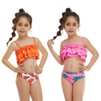Bullpiano Girl Kids Swimsuits 2- години малки деца момичета разрошени бански костюми Cami Crop Top и Floral Bikini Bottoms Bouthing Suits Sunsuit 10- години