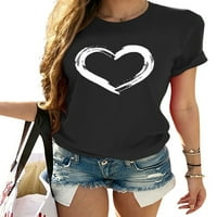 Rejlun дамски тий тениска с къс ръкав тениска за сърце тениска ежедневни летни върхове модна ваканционна туника блуза черно xxl