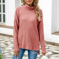 Дамски пуловери плюс размер пуловер просвет жени мода солиден цвят висок яка дълги ръкави гнездо