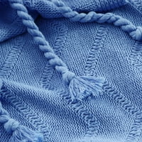 Уникални сделки памук декоративни хвърлят одеяло за диван син Пискюл