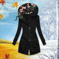Hanzidakd плюс размери якета палта за жени Зима есен с дълъг ръкав модна качулка от печат твърд цвят Turtleneck Zipp Pocket Rish Casual Cardigan Tops