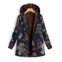 Дами леки якета за тегло дамски зимни топло изходни дрехи флорални принт с качулки с качулки реколта огромни палта
