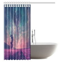 Колекция от космически декорации, космическа мъглявина със самостоятелно дърво силует в лилаво поле за баня завеса за душ