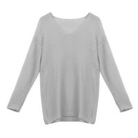 Absuyy пуловери за жени Просвещение Твърди цветен пуловер v Врат Мода с дълъг ръкав пуловер Топ сив размер m