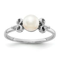 Истински 14kt бяло злато полиран перлен пръстен Размер: 6; за възрастни и тийнейджъри; За жени и мъже