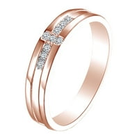 Кръгла форма бяла кубична циркония кръстосана лента пръстен 14k розово злато над стерлинги сребро