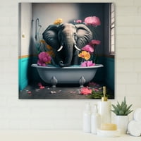 Дизайнарт Слон В Банята Платно Стена Изкуство