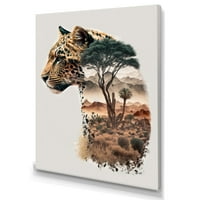 Дизайнарт двойна експозиция на тигър с африкански пейзаж