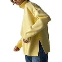 Amiliee Женски огромен пуловер с дълъг ръкав с висок врат, свободни ежедневни разцепени плетелисти пуловери