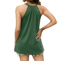 Тениски за жени лято оглавник върхове плисе Без ръкави Ками ризи потник зелено