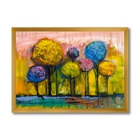 Дизайнарт 'цветни пейзажни дървета импресионист Ив' модерна рамка Арт Принт