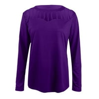 Женски модни блузи ризи падат есен зима плътно цветово кухо ежедневно пуловер t- дълъг ръкав плюс размер женски върхове лилаво 4x