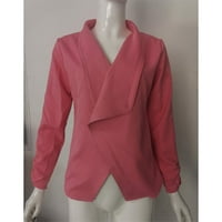 Yubnlvae Cardigan за жени с твърд цвят на жените с дълъг ръкав прост тънък женски малък костюм женски палто розово 5xl