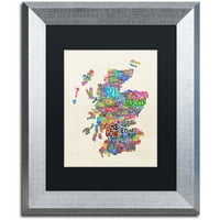 Търговска марка изобразително изкуство Шотландия Типография текстова карта платно изкуство от Майкъл Томпсет, Черен мат, сребърна рамка