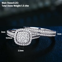 Newshe годежни пръстени за жени сватбен пръстен комплект стерлинги сребърна лента кръг CZ 1.6ct размер 8
