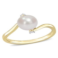 Култивирана сладководна перла и диамант акцент 10кт жълто злато байпас пръстен