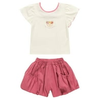 Момичета дрехи ежедневни комплекти нова лято сладък анимационен модел с къс ръкав модни къси панталони две комплекти сладки дрехи