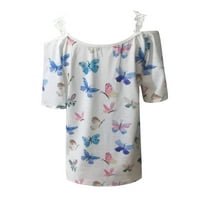 Дамски върхове кръгло деколте флорална блуза ежедневни жени модни тениски с къс ръкав многоцветни 2xl