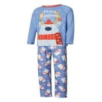 Семейно съвпадение на коледни пижами комплект, елени с шаблон на букви с дълъг ръкав и панталони за спално облекло
