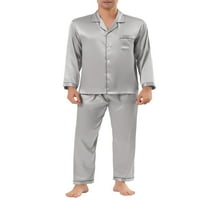 Уникални изгодни Мъжки Дълги ръкави сатен спално облекло Бутон надолу пижама комплект