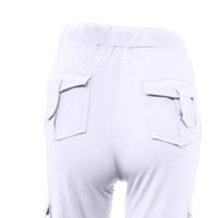 Лятна ежедневна багажник на женски панталони за ботуши тренировка еластична талия джобове суитчъри бяло s