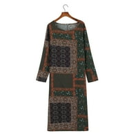 IOPQO Небрежни рокли за жени жени ежедневни бохо печат с дълъг ръкав Кафтан рокля свободна дълга макси рокля зелена m