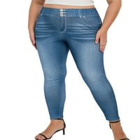 Niuer жени Фалшиви дънки Големи отпечатани дънкови джинги плюс размер вид поглед