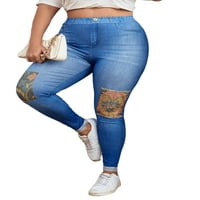 Колиша дами fau деним панталон с висока талия плюс размери гамаши кльощави фалшиви дънки меки спортни кореми за контрол на корема сини xl