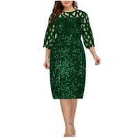 Одеерби рокли за жени пайети рокля ежедневно принт с сплайване на разхлабени три четвърти ръкави ръкав кръгла шия рокля зелено
