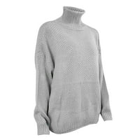 Плетани върхове за дамски от рамото пуловер Небрежно плетено плътно пуловери с дълъг ръкав за жени сиви xxxl
