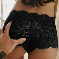 Pfysire женски дантелени френски Knickers Boyshort Sheer Panties Lingeries Black 2XL