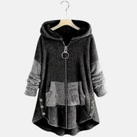tklpehg модна дамска зимно палто яке с дълъг ръкав Дами качулка палта уютно дълъг ръкав цветен блок руно