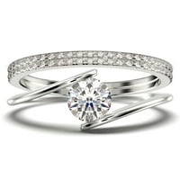 ПАЛИЧЕН КАРТОР КРЪГ КРЪГ ДИАМОНТ MOISSANITE Уникален годежен пръстен, две съвпадащи ленти сватбен пръстен в 10K твърда бяло златна лента, подарък за нея, обещаващ пръстен, юбилеен пръстен, трио пръстен